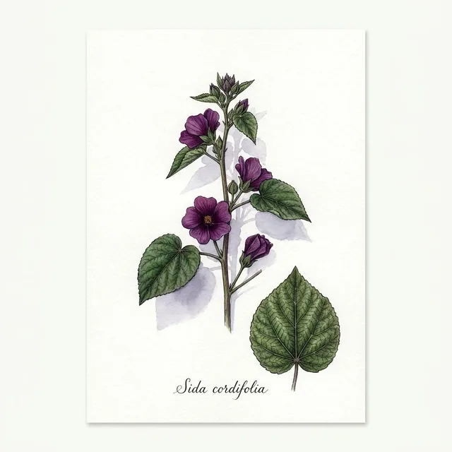 AIDS Sida cordifolia, illustration botanique