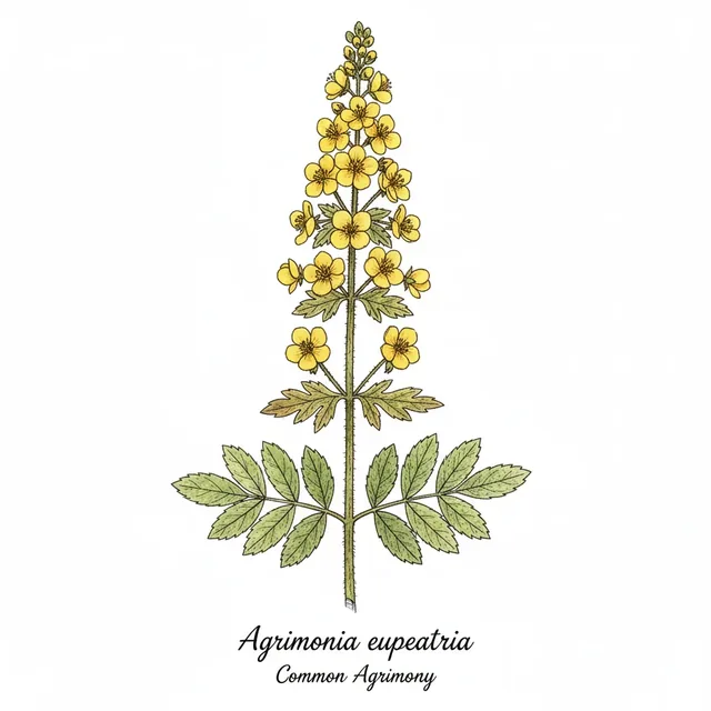 Aigremoine Eupatoire, illustration botanique