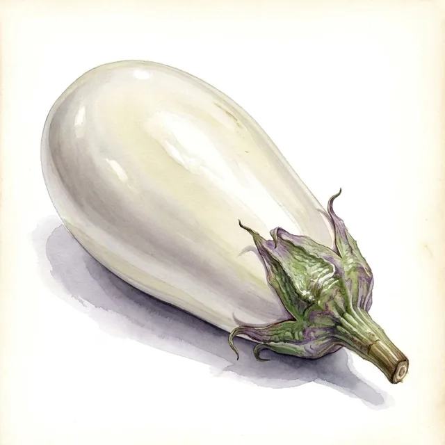 Aubergine blanche Longue de Dourga, illustration botanique