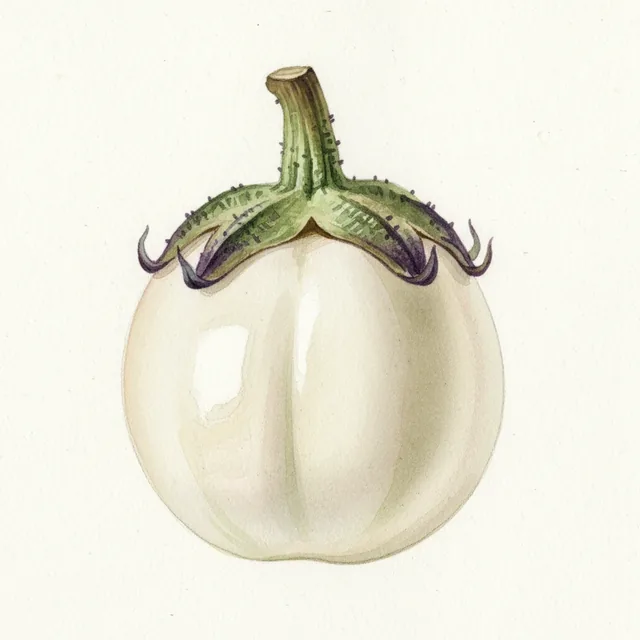 Aubergine Blanche Ronde A Œuf, illustration botanique