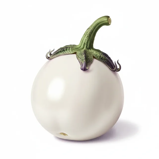 Aubergine Blanche Ronde à Œuf ab - Plant, illustration botanique
