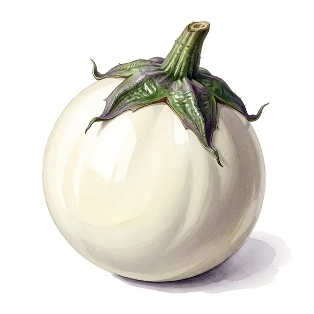 Aubergine blanche ronde à œufs, illustration botanique
