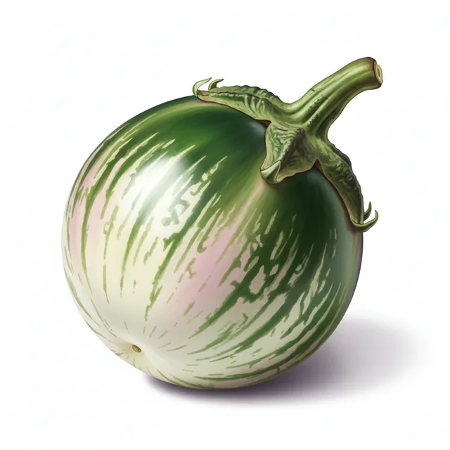 Aubergine Lao Round Green Stripes, illustration botanique
