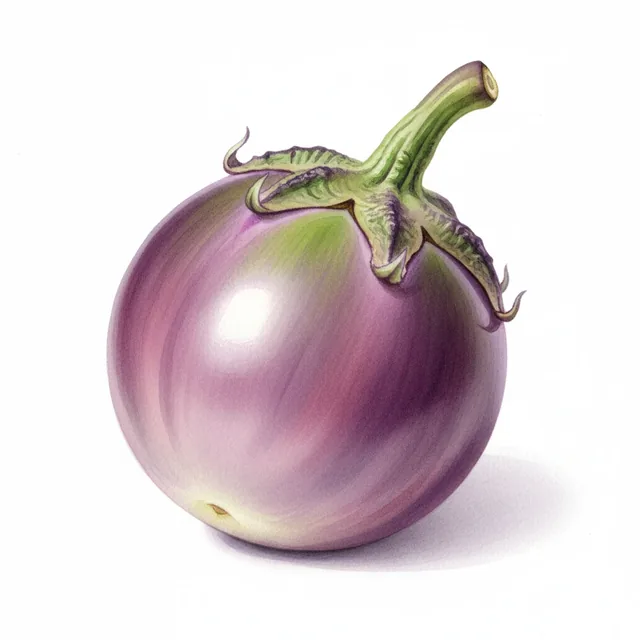 Aubergine Lao Round Lavender, illustration botanique