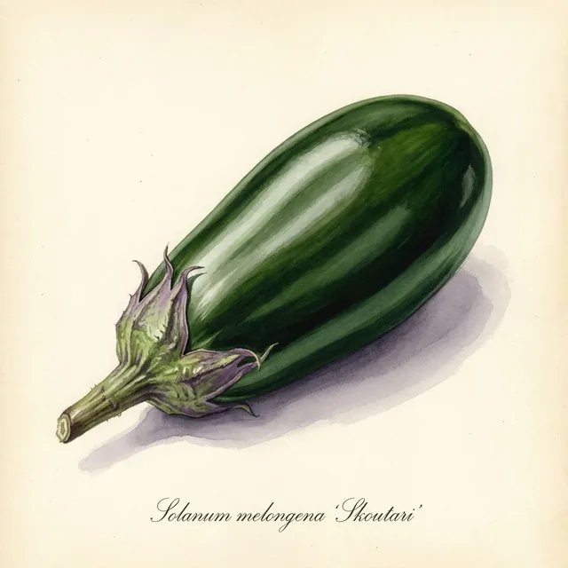 Aubergine Skoutari, illustration botanique