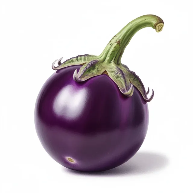 Aubergine Thai Round Purple, illustration botanique