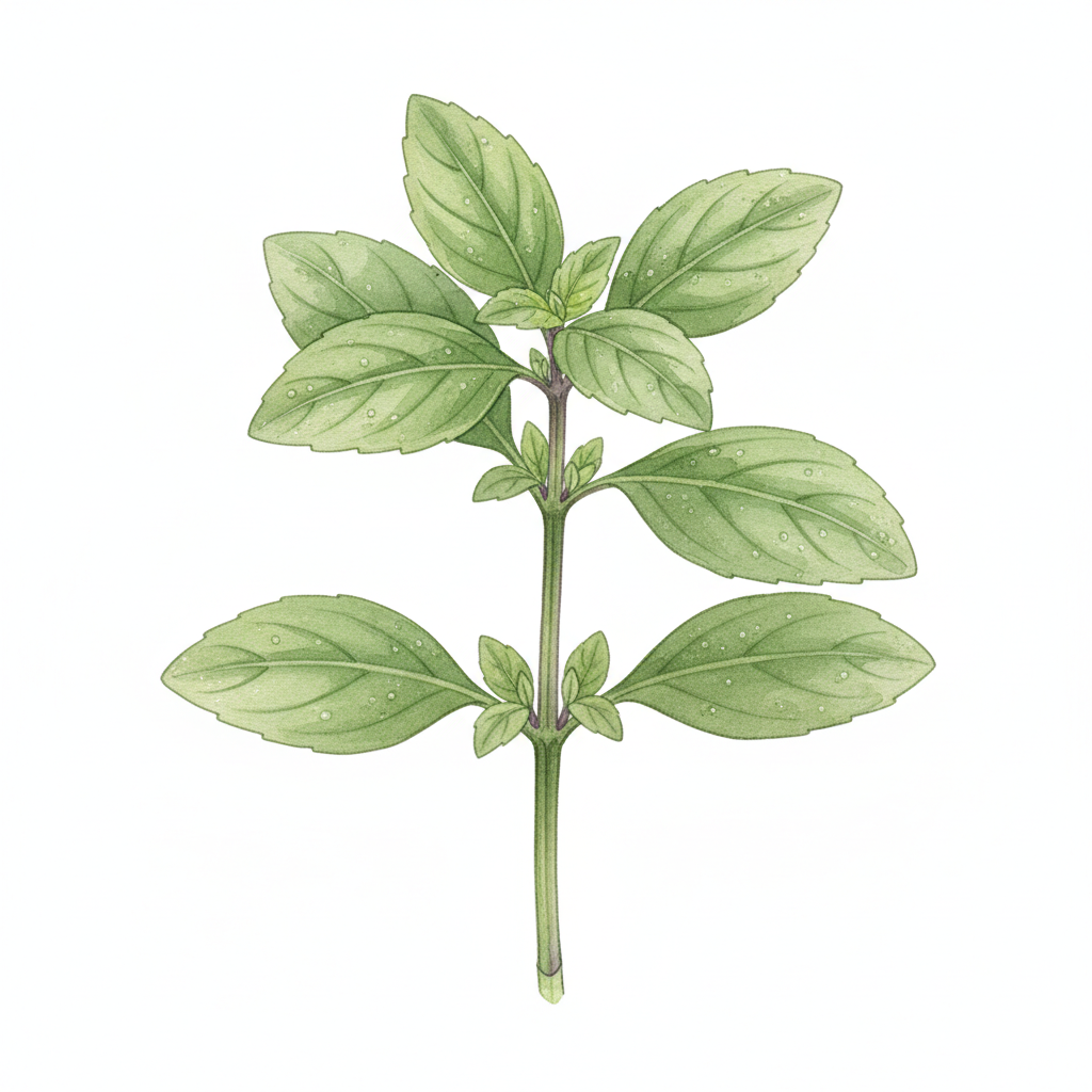 Aquarelle botanique Basilic Anis