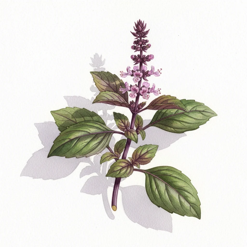 Aquarelle botanique Basilic cannelle