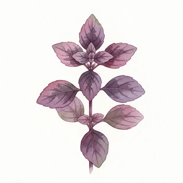 Basilic Dark Opal, illustration botanique