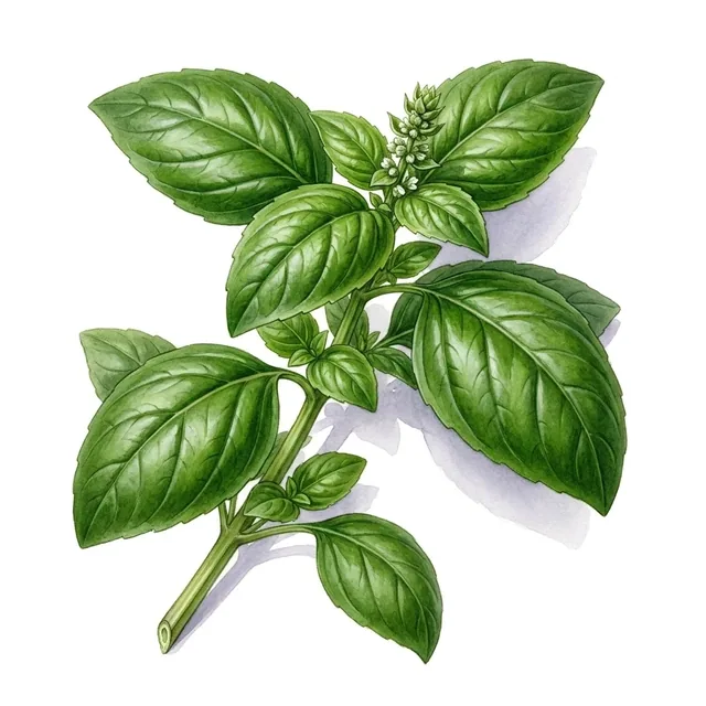 Basilic Genovese, illustration botanique