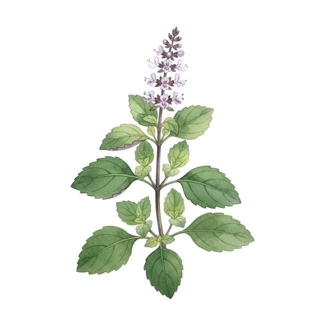 Basilic sacré de Thaïlande - Tulsi, illustration botanique