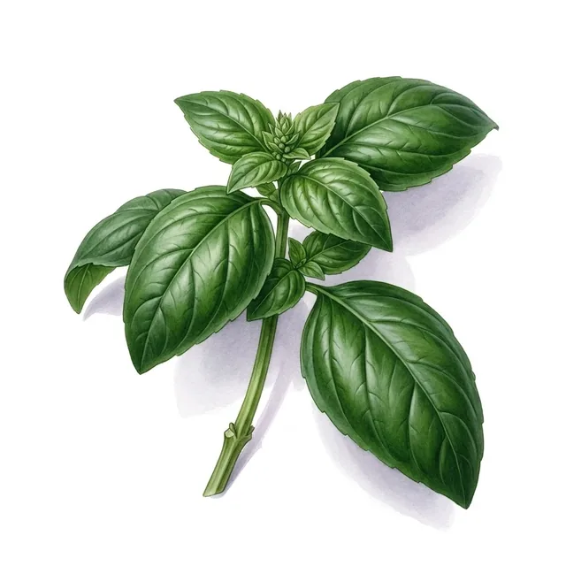 Basilic Simple Grand Vert, illustration botanique