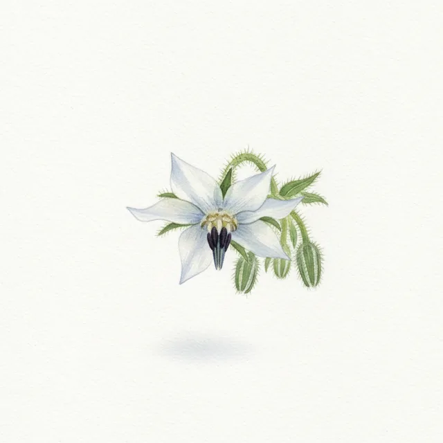 Bourrache Blanche, illustration botanique