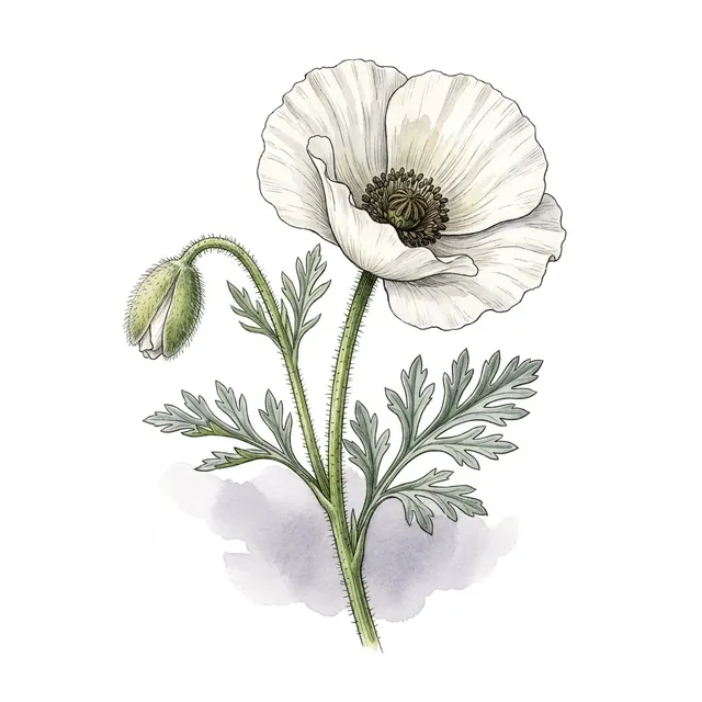 California poppies Ivory Castle, illustration botanique