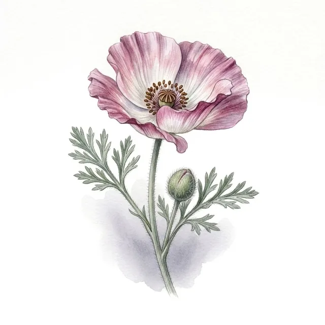 California poppies Purple Gleam, illustration botanique