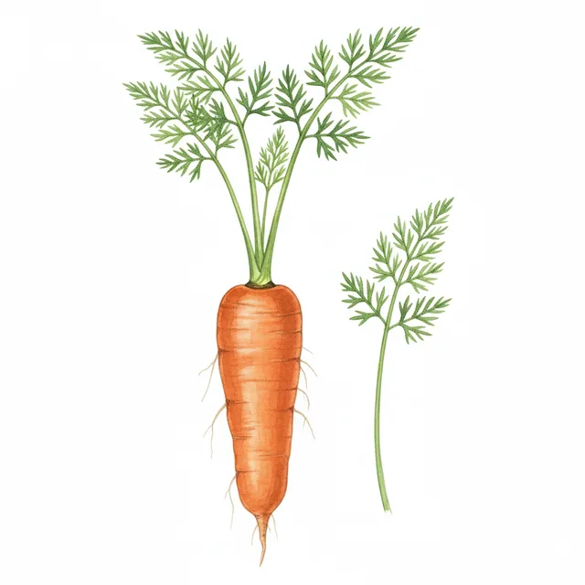 Carotte Géante de Tilques à pétioles verts, illustration botanique