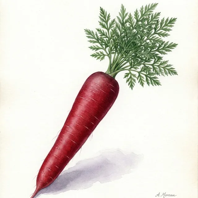 Carotte Longue Rouge Sang, illustration botanique