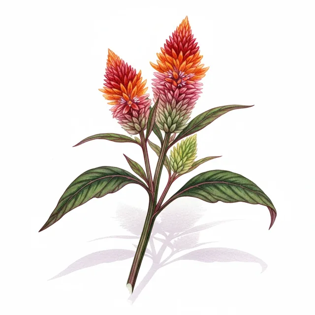 Celosia Pampa Plume, illustration botanique