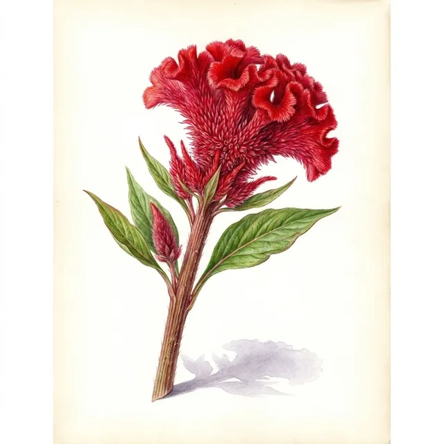 Celosia Red Flame, illustration botanique
