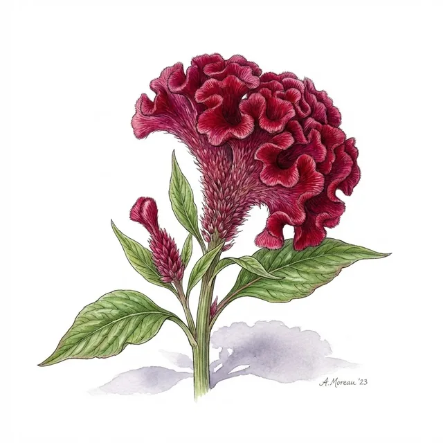Celosia Temple Bell, illustration botanique