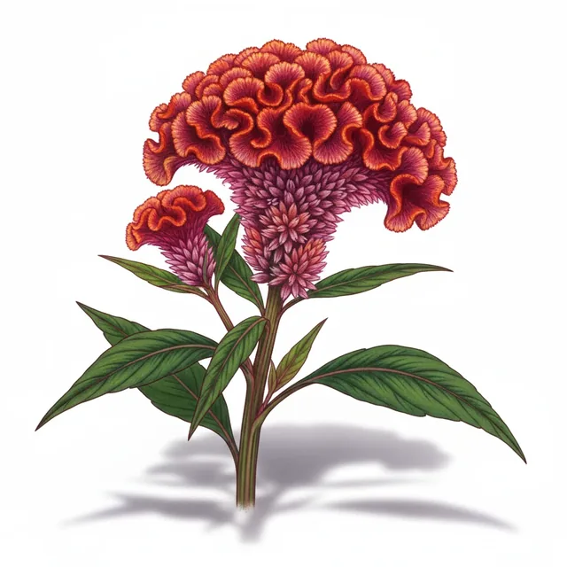 Celosie Pampa Plume, illustration botanique