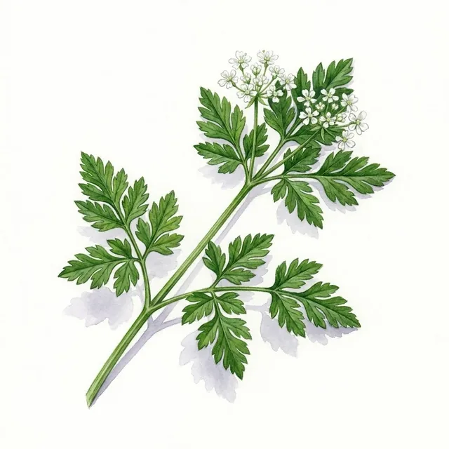 Cerfeuil Musque ou Perpetuel, illustration botanique