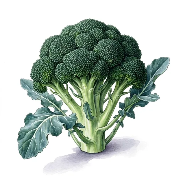 Chou brocoli Vert Calabrais, illustration botanique