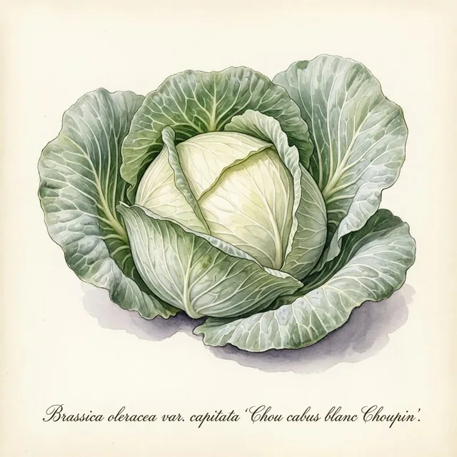 Chou cabus blanc Choupin, illustration botanique