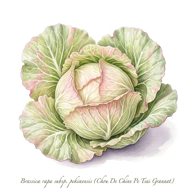 Chou De Chine Pe Tsai Granaat, illustration botanique