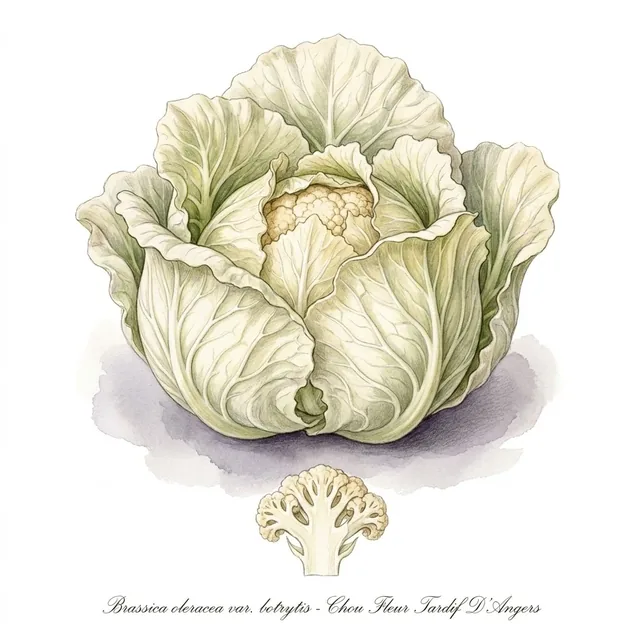 Chou Fleur Tardif D Angers, illustration botanique