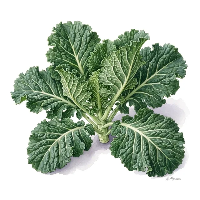 Chou Frise Kale Blue Scotch, illustration botanique