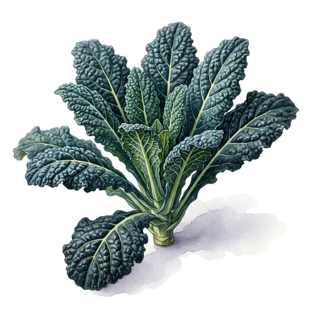 Chou Frise Kale Lacinato ou Chou Palmier Nero Di Toscana, illustration botanique