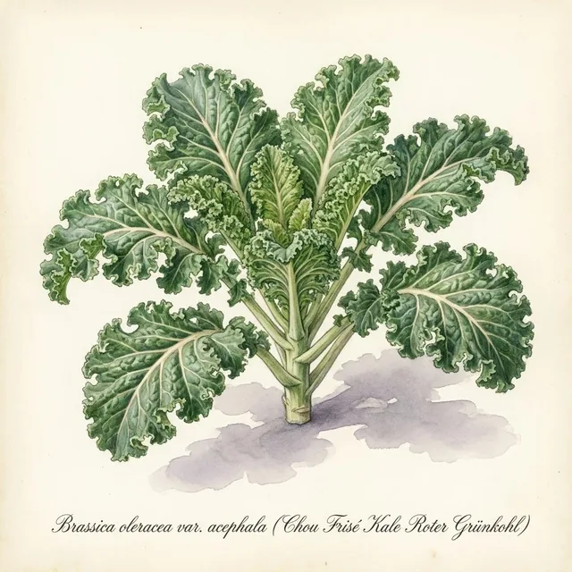 Chou Frise Kale Roter Grunkohl, illustration botanique