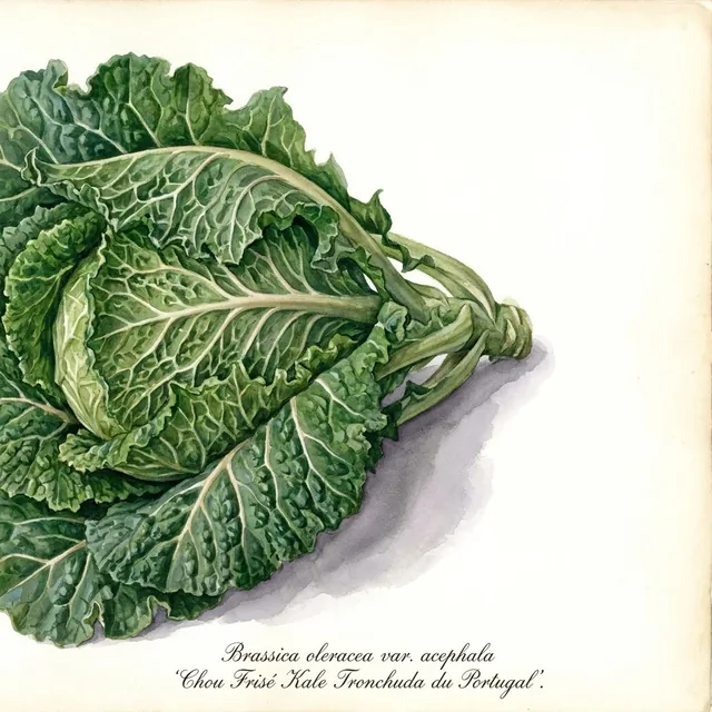 Chou Frise Kale Tronchuda du Portugal nt, illustration botanique