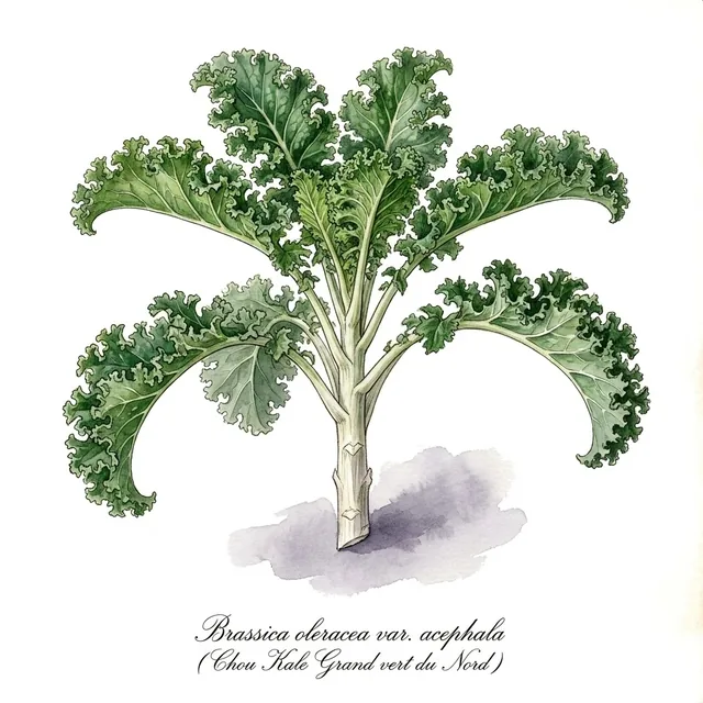 Chou Kale Grand Vert du Nord, illustration botanique