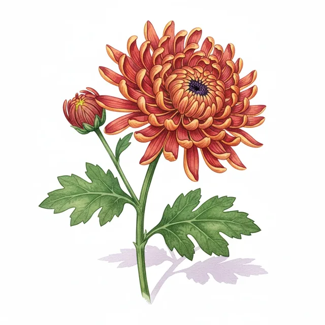Chrysantheme A Carene Oeil De Chouette X Cockade, illustration botanique
