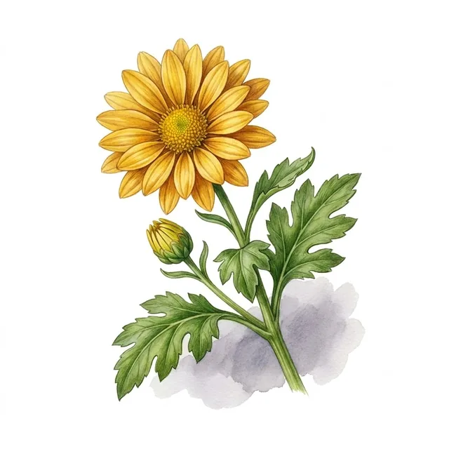 Chrysanthème comestible double garland, illustration botanique