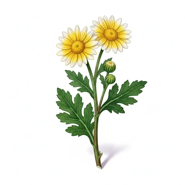 Chrysanthemum Leaf Garland Chrysanthemum, illustration botanique