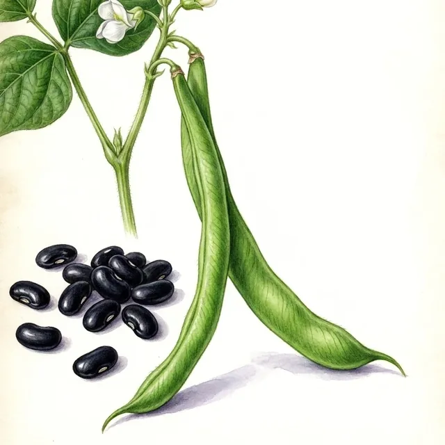 Common Bean Midnight Black Turtle, illustration botanique
