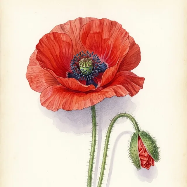 Coquelicot des champs, illustration botanique