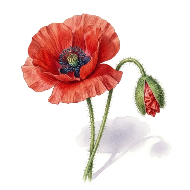 Coquelicot des jardins, illustration botanique