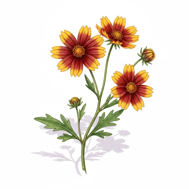 Coreopsis Des Teinturiers, illustration botanique