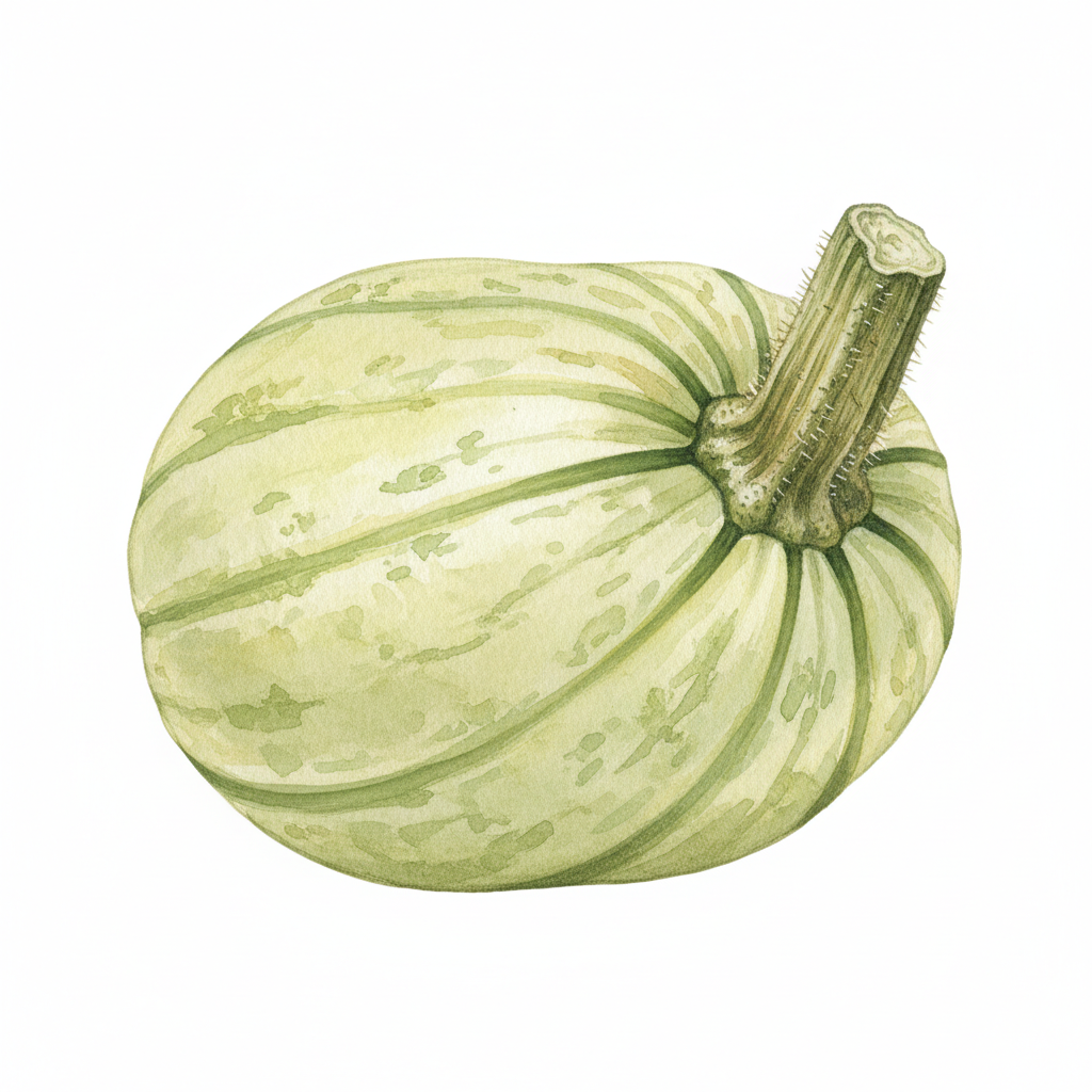 Aquarelle botanique Courge A Graines Nues Lady Godiva