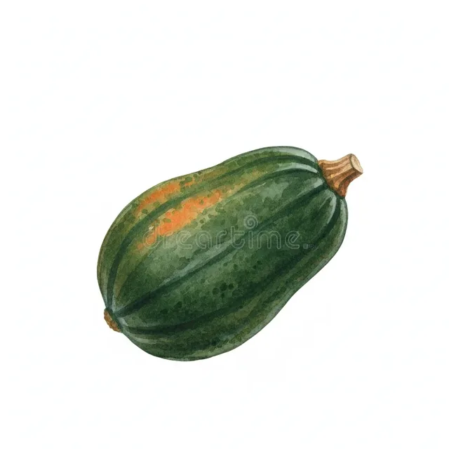 Courge Acorn Verte Table Queen, illustration botanique