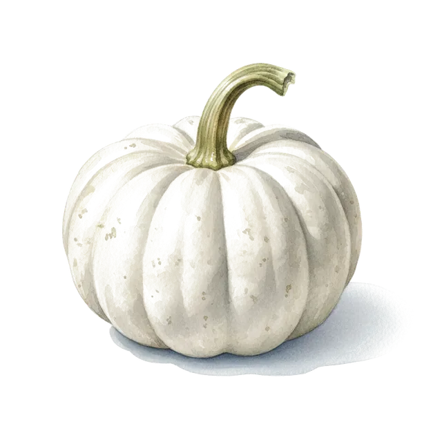 Courge Baby Boo, illustration botanique