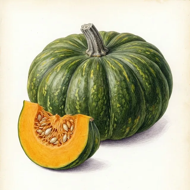 Courge Lady Godiva à graines nues, illustration botanique