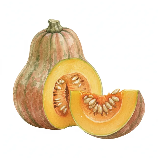 Courge Musquee Honeynut, illustration botanique