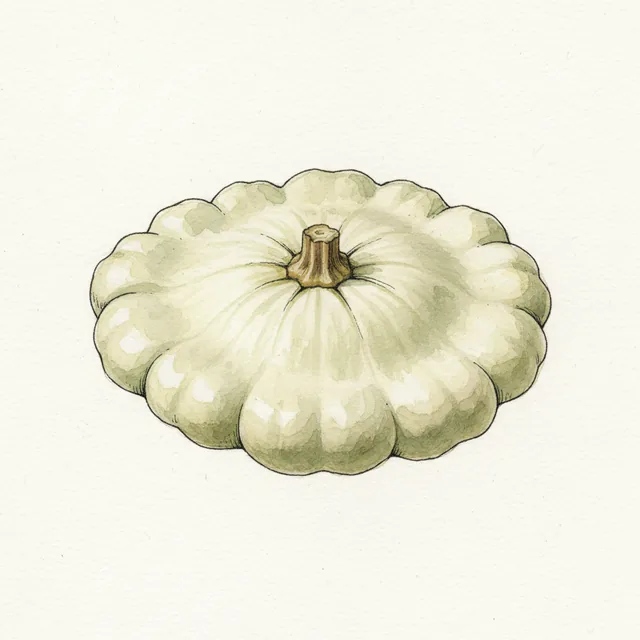 Courge Patisson Blanc, illustration botanique