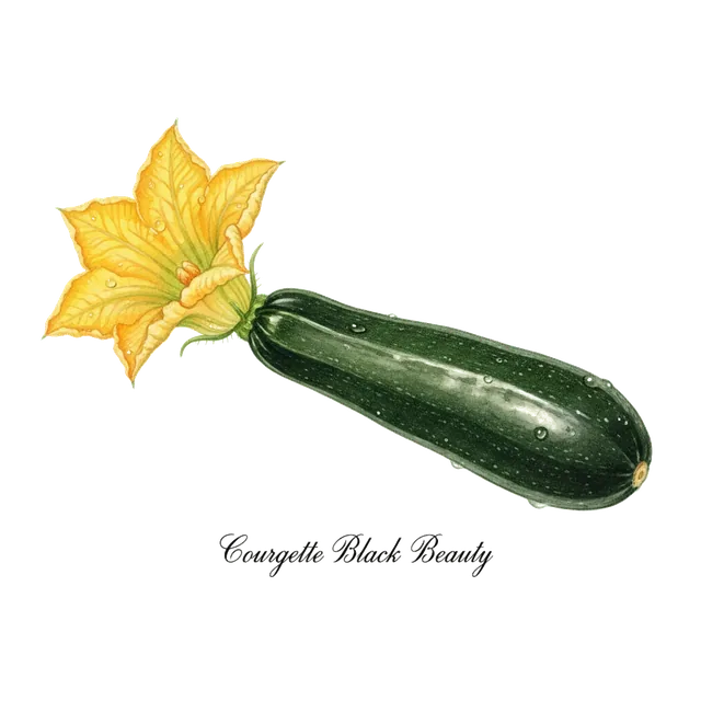 Courgette Black Beauty, illustration botanique