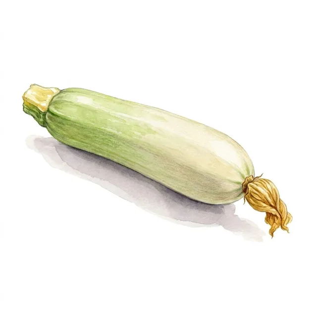 Courgette Lebanese White Bush, illustration botanique